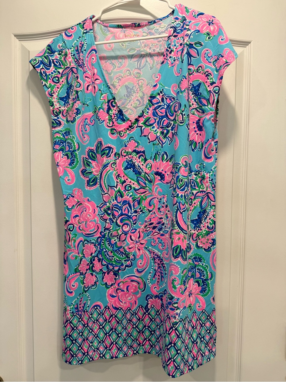 Lilly Pulitzer Pastel Paisley V-Neck Dress in Turquoise & Pink